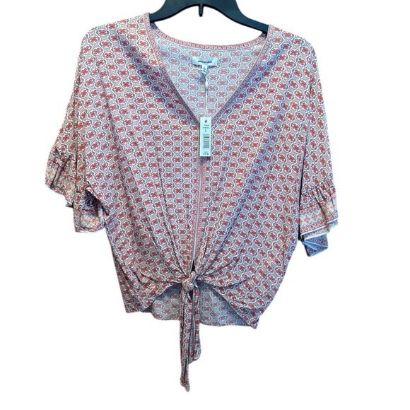 Max Studio Tops - Max Studio Geometric Floral V-Neck Tie Front Blouse